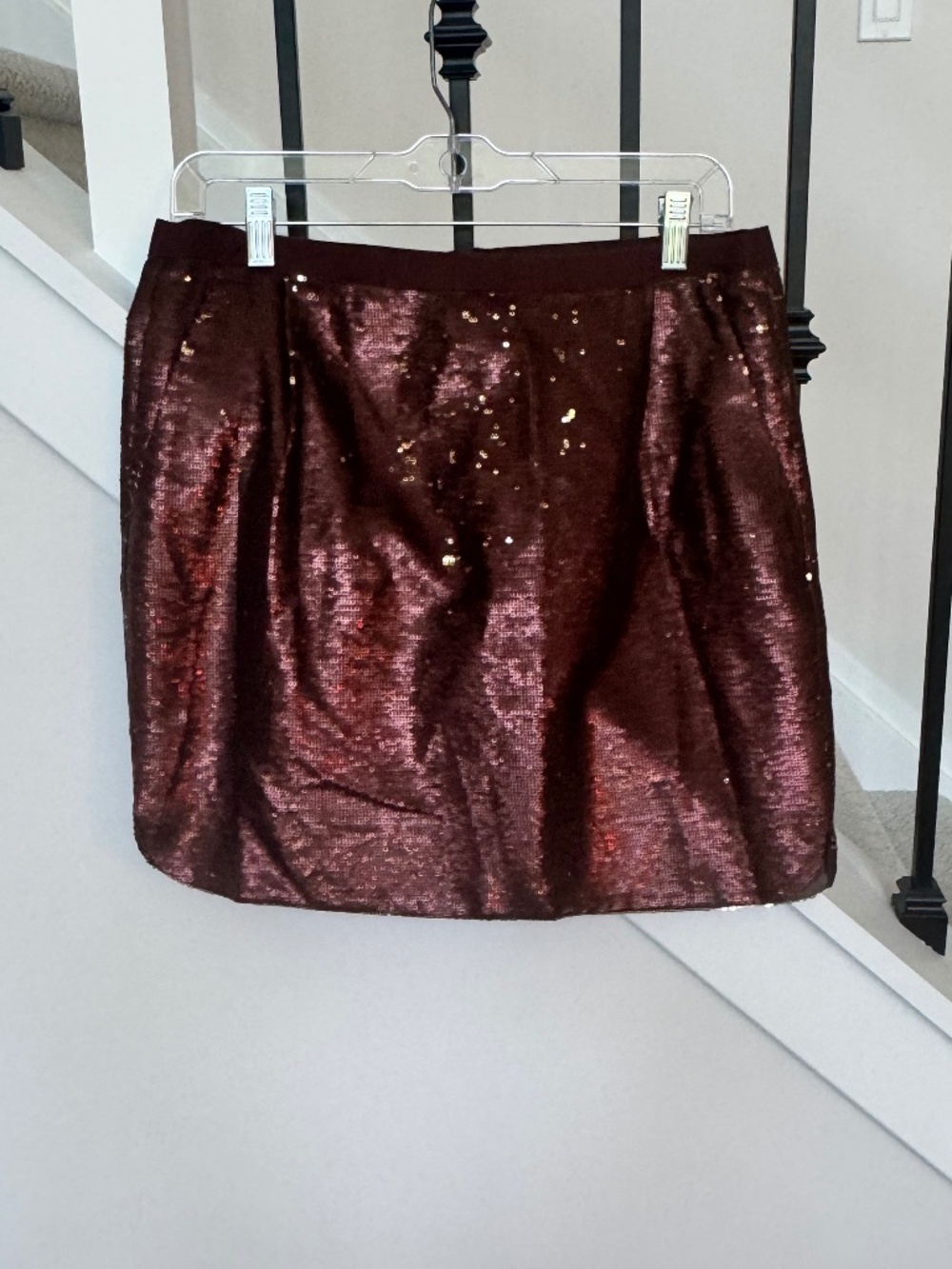 J Crew Burgundy/Copper Sequin shirttail mini skirt 4